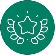 Green circle icon with white star outline in the centre
