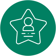 Green circle icon with person in a white star outline