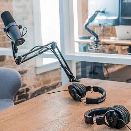 Close up of pharmacy podcast equipment